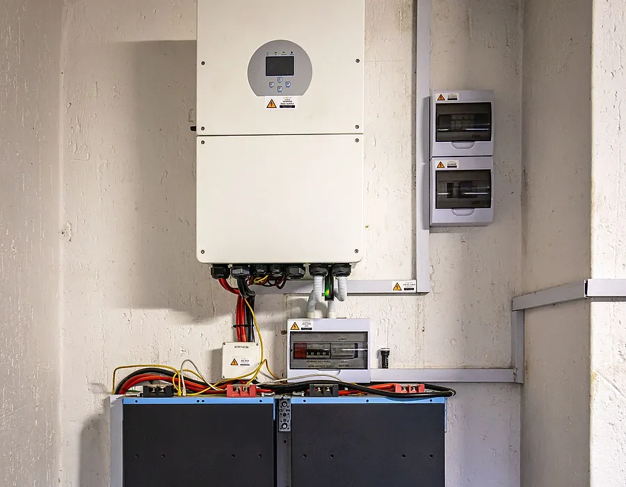 Battery storage cabinets and associated cabling in a technical room