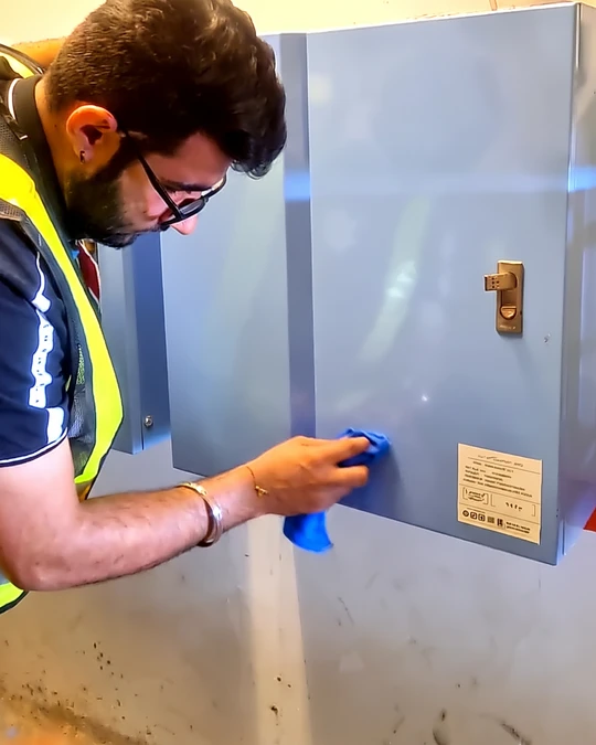 Agile Strategies engineer commissioning a wall-mounted DVDC unit on site