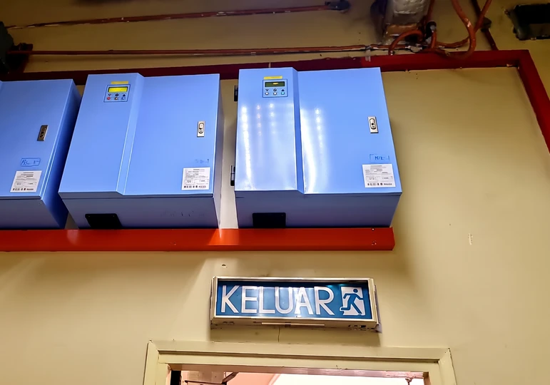 Whale Shark DVDC units mounted on racking in a hotel plant room