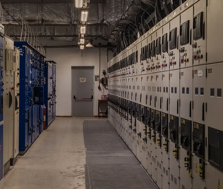 Battery energy storage cabinets installed in an electrical equipment room