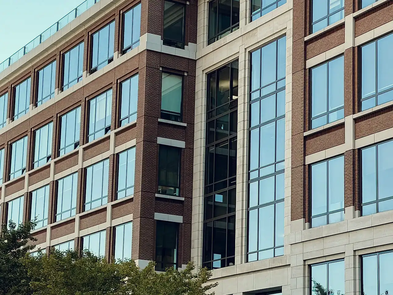 Commercial office building with a glazed frontage in an urban setting